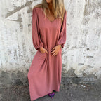 Damen elegantes Maxikleid mit V-Ausschnitt und praktischen Seitentaschen R&B
