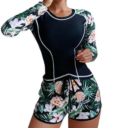 Damen Langarm Surfshirt und Shorts Set R&B