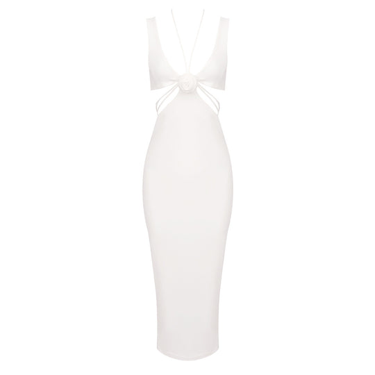 Damen figurbetontes Kleid mit raffinierten Rückendetails und floralem Akzent R&B