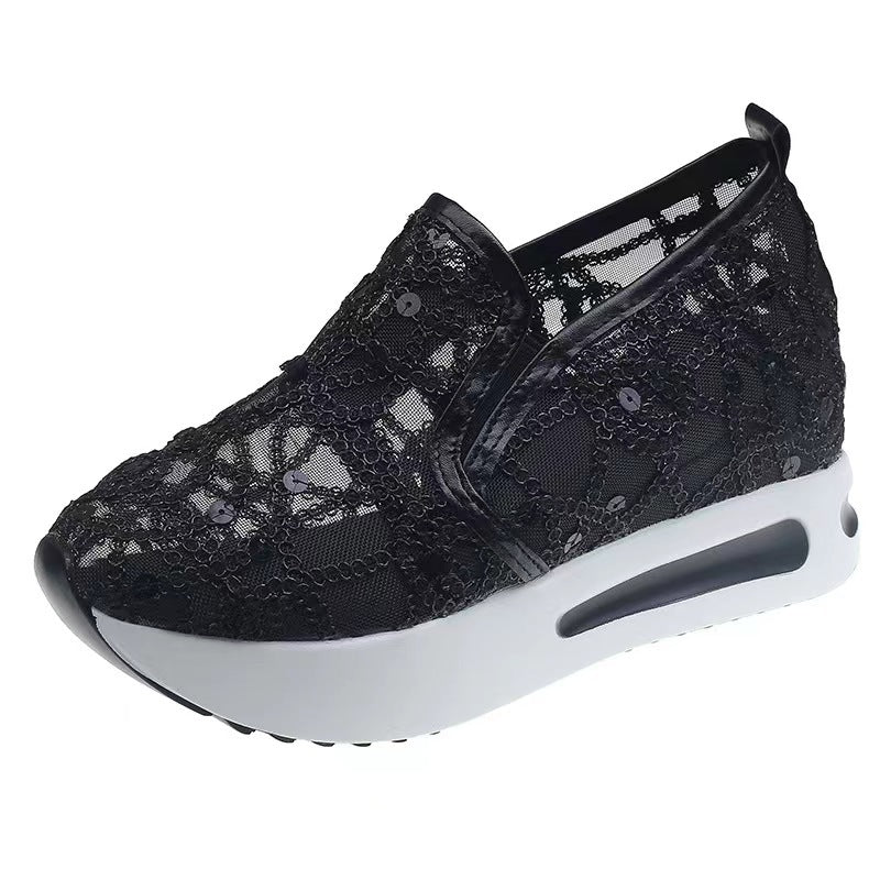 Damen Glitzernde Slip-On Sneaker mit bequemem Keilabsatz und atmungsaktivem Obermaterial R&B