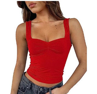 Damen Crop-Top mit gerafftem Detail und quadratischem Ausschnitt R&B