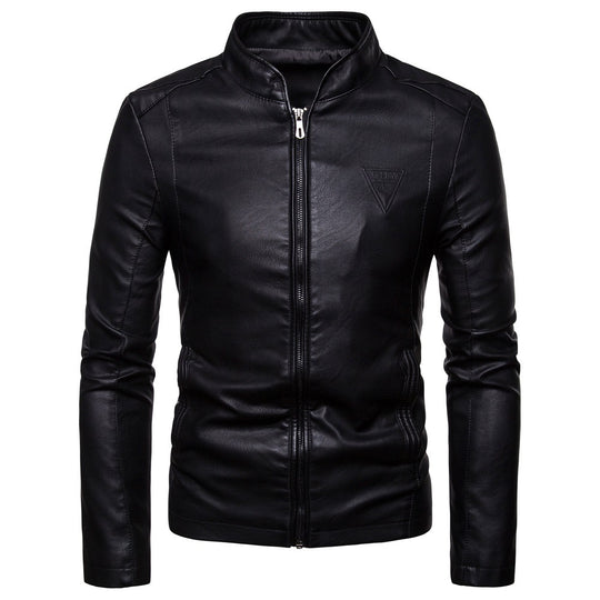 Herren Kunstlederjacke mit modernem Stehkragen und seitlichen Reißverschlusstaschen R&B