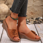 Damen Wedgesandalen mit rosenförmiger Applikation und ergonomischer Sohle R&B