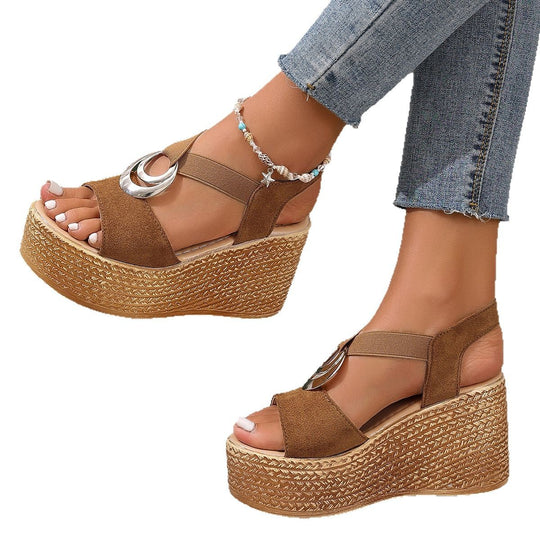 Damen Wedge-Sandalen mit elegantem Riemen und stilvollem Korkabsatz R&B