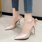 Damen Satin High Heels mit transparentem Riemen und Schleifenapplikation R&B