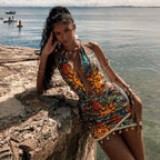 Damen Mini-Kleid mit tiefem V-Ausschnitt und eleganten Akzenten R&B