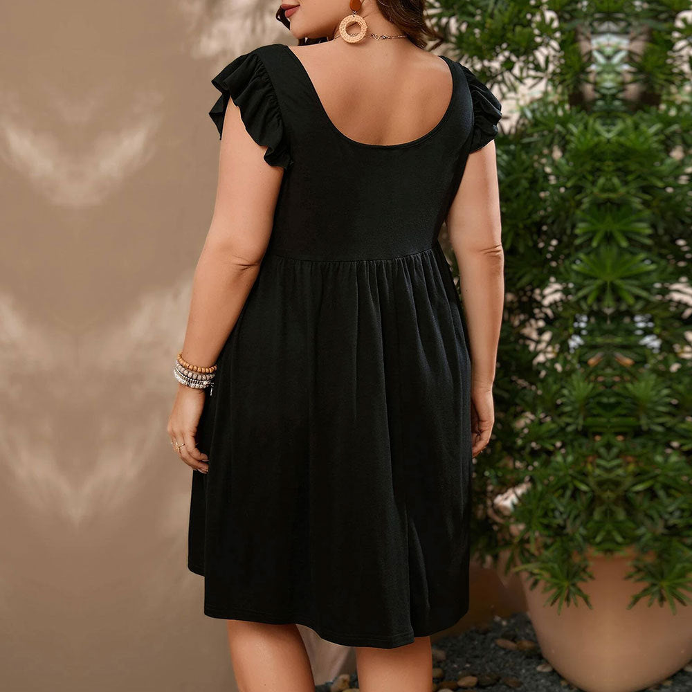 Damen Freizeit Kleid mit voluminösen Rüschenärmeln und Knopfdetails R&B