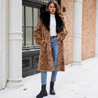 Damen Eleganter Kunstpelzmantel mit breitem Kragen R&B