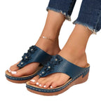Damen Bequeme Zehentrenner Sandalen mit modischen Blumenapplikationen R&B