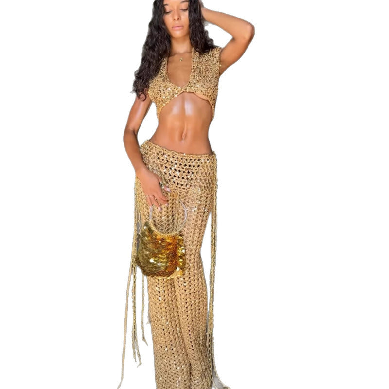 Damen Glamouröses Häkel-Outfit mit schimmernden Akzenten R&B
