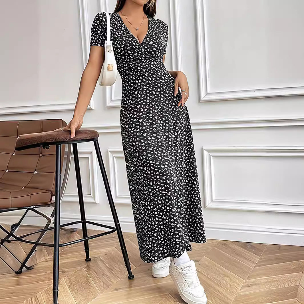 Damen Maxi-Kleid mit Blumenmuster und V-Ausschnitt R&B