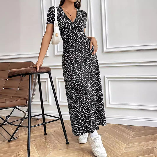 Damen Maxi-Kleid mit Blumenmuster und V-Ausschnitt R&B