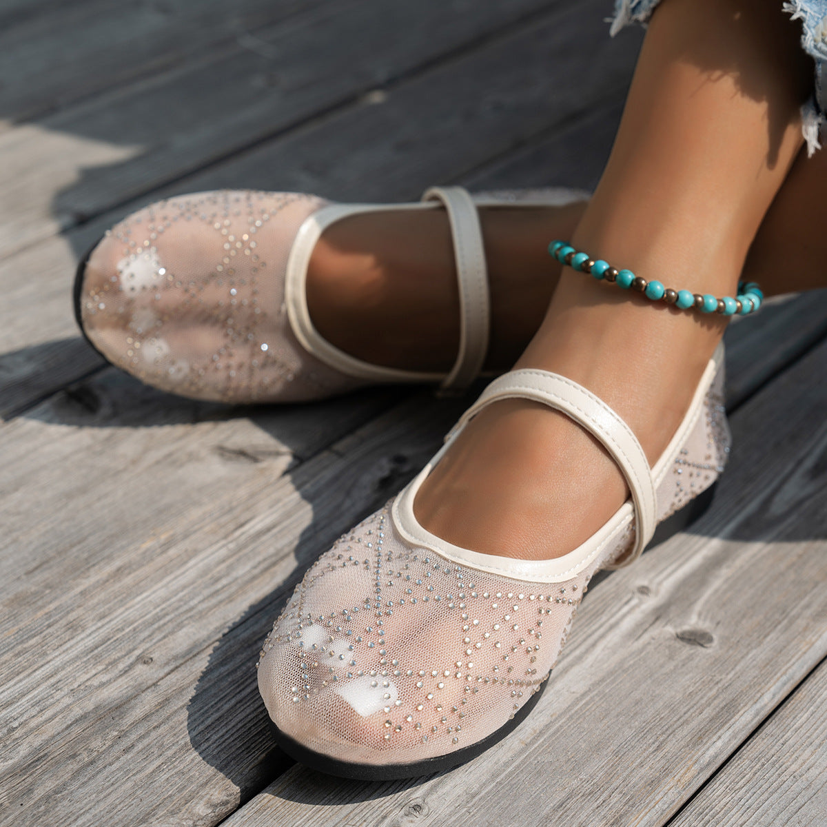 Damen elegante Ballerinas mit floralen Applikationen und rutschfester Sohle R&B