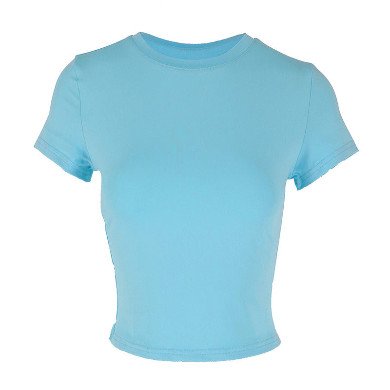 Damen figurbetontes Crop-Top mit Rundhalsausschnitt und elastischem Material R&B
