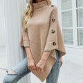 Damen Strickponcho mit hohem Kragen und dekorativen Knöpfen R&B