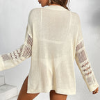 Damen luftiger Häkel-Strandpullover mit verspieltem Lochmuster R&B
