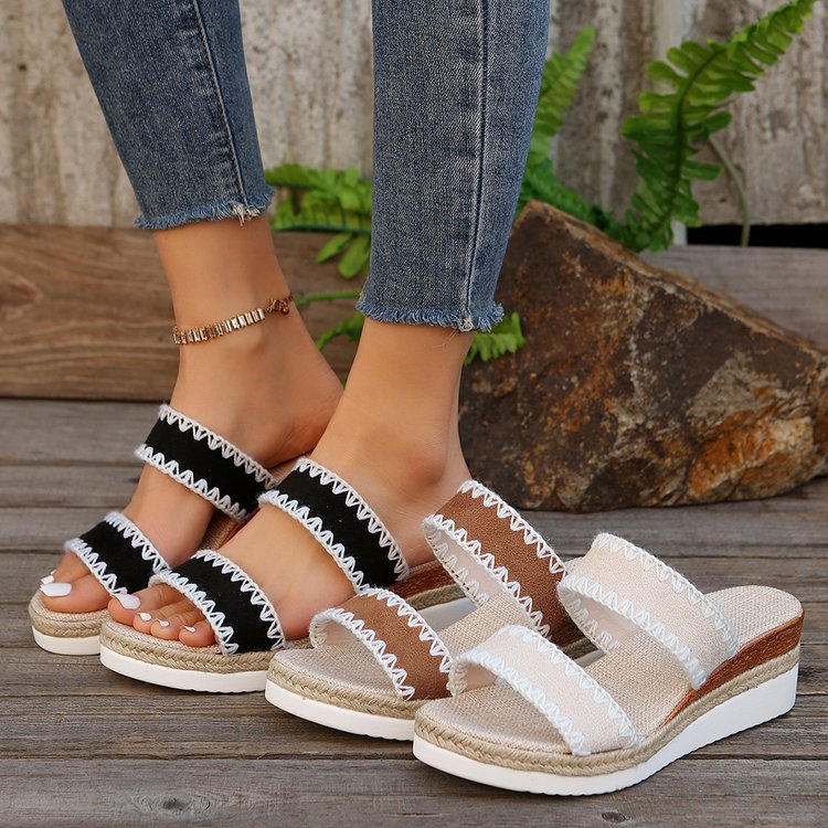 Damen modische Wedgesandalen mit exquisiten Ziernähten R&B