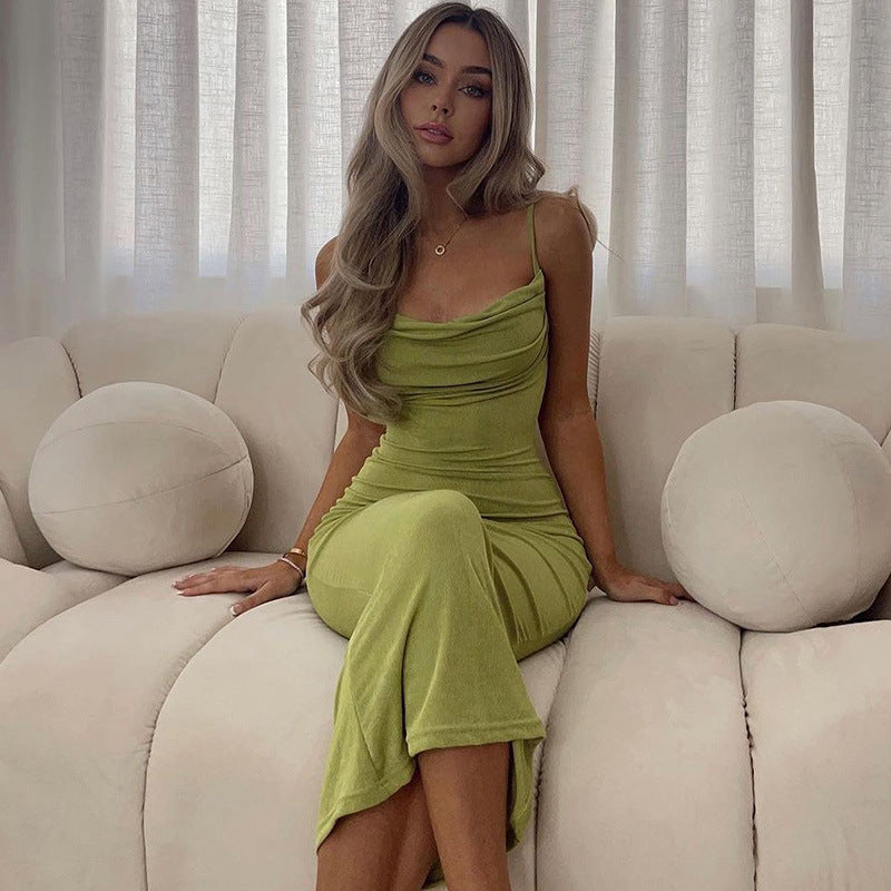 Damen Stilvolles Trägerkleid mit elastischem Netzstoff R&B