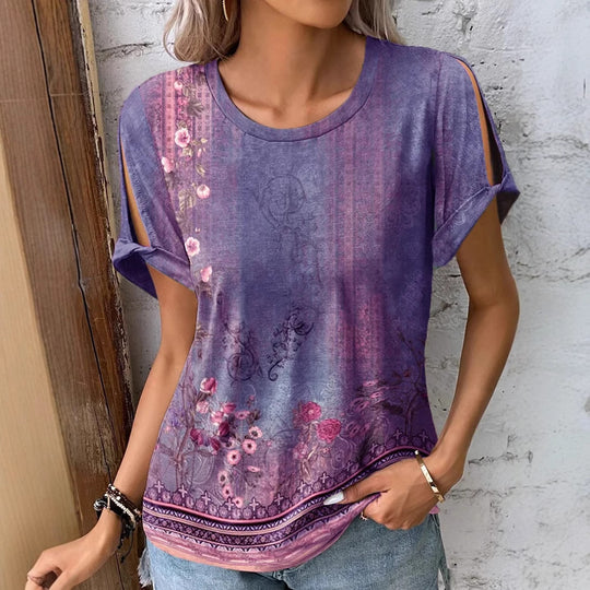 Damen florales Oversized-T-Shirt mit Cut-Out-Ärmeln R&B