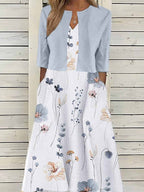 Damen Maxikleid mit floralen Akzenten und schickem Bolero R&B