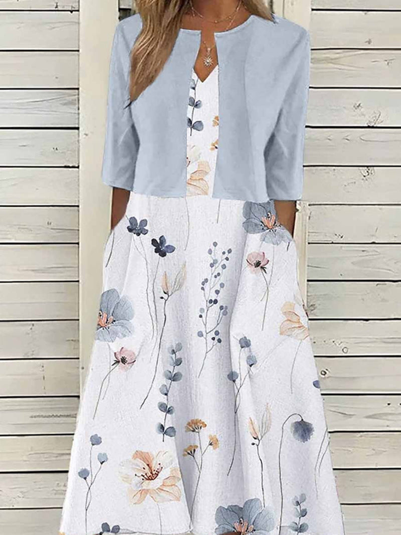 Damen Maxikleid mit floralen Akzenten und schickem Bolero R&B