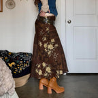 Damen Maxi-Rock mit floralem Design und transparenter Chiffon-Überlage R&B