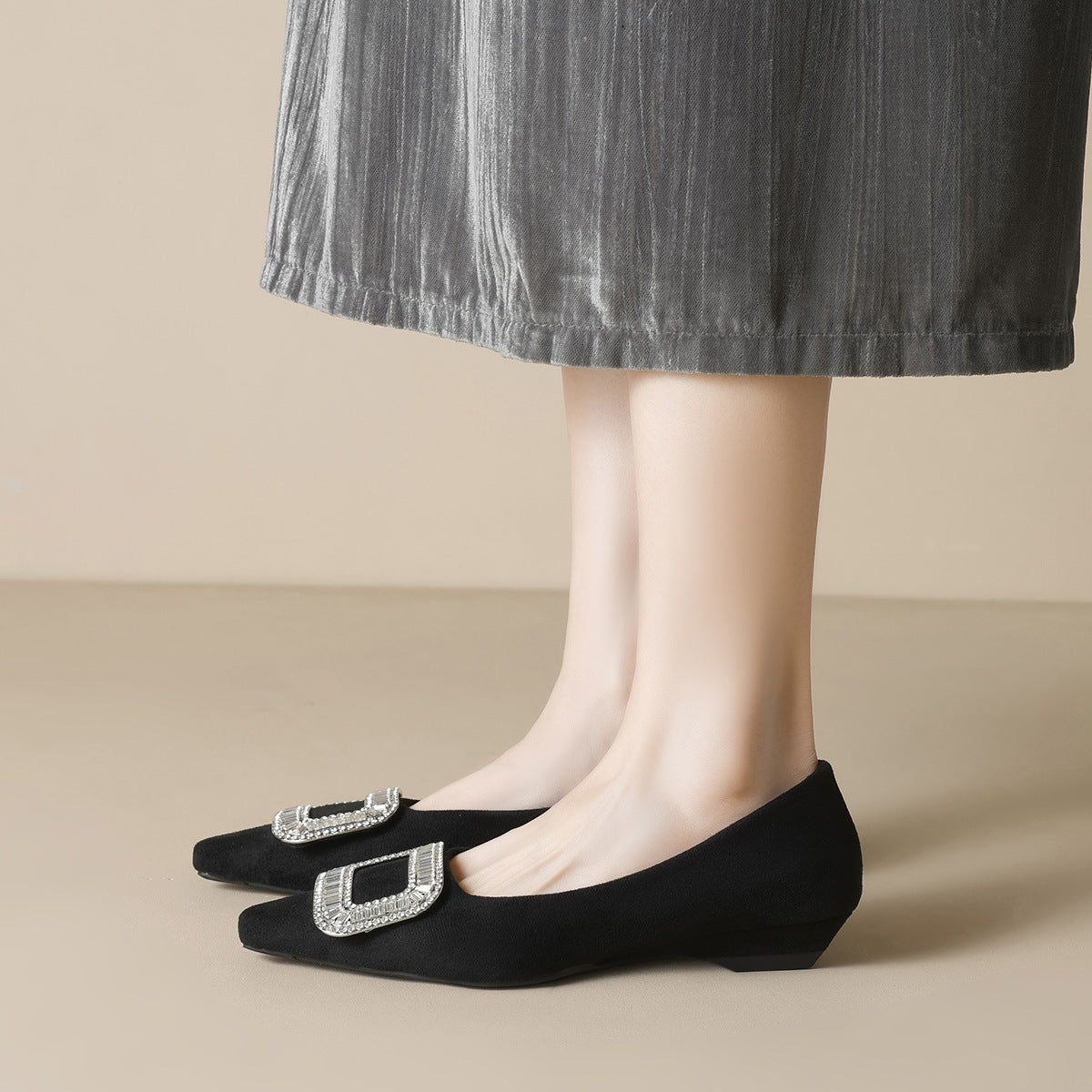 Damen elegante Ballerinas mit funkelnder Schnallenverzierung