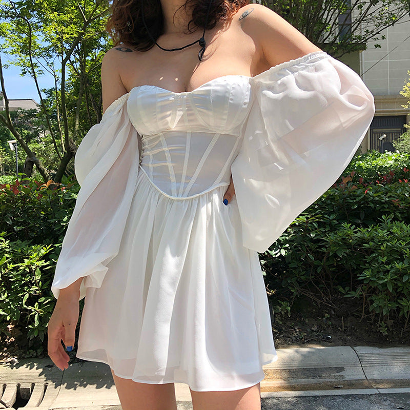 Damen Verspieltes Minikleid mit elegantem Bustier-Oberteil und voluminösen Ärmeln R&B