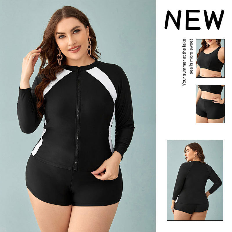 Damen UV-Schutz Sport Badeanzug mit langem Arm und kurzer Hose R&B