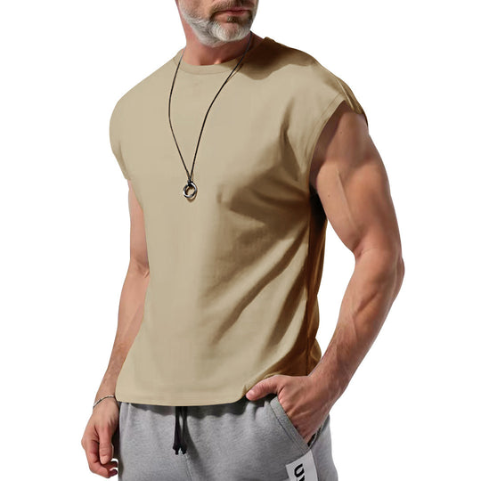 Herren nan athletisches ärmelloses Muskelshirt mit rohem Armabschluss und elastischer Baumwollmischung R&B
