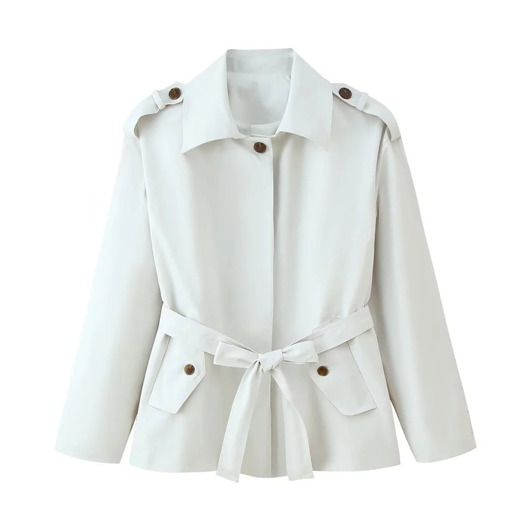 Damen elegante Trenchjacke mit dekorativem Gürtel und Taschen R&B