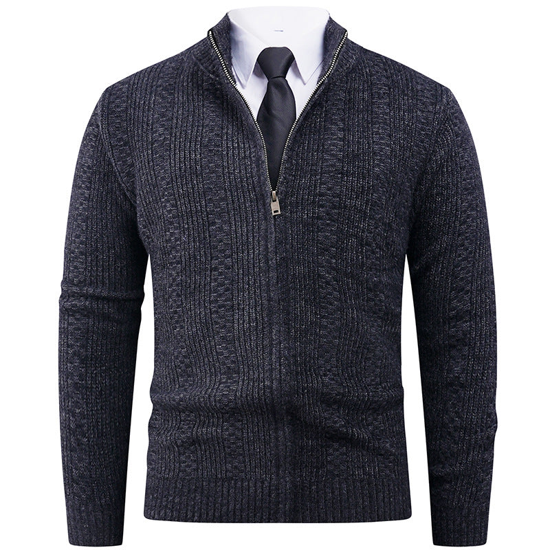 Herren Strickjacke mit modernem Reißverschluss und Zopfmuster R&B