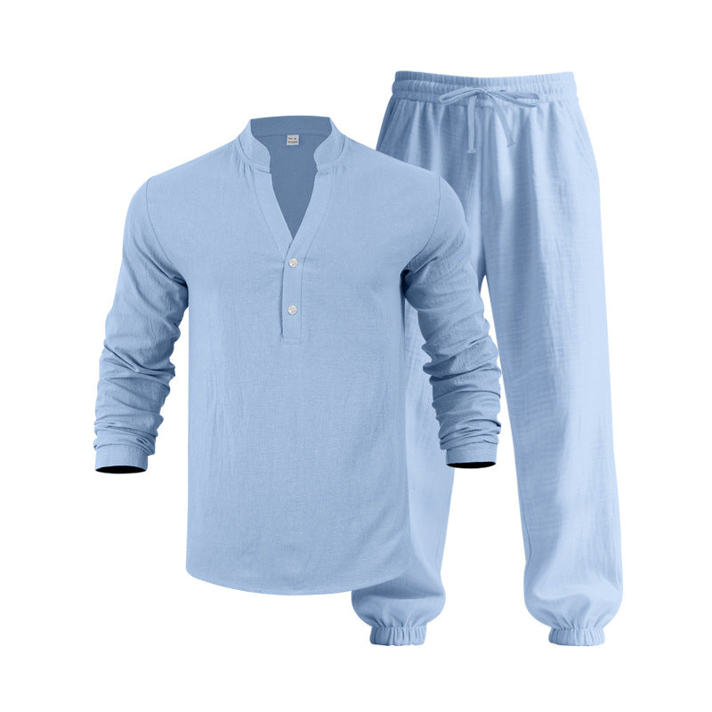 Herren lässiges langärmliges Oberteil mit Knopfleiste und entspannter Jogginghose R&B
