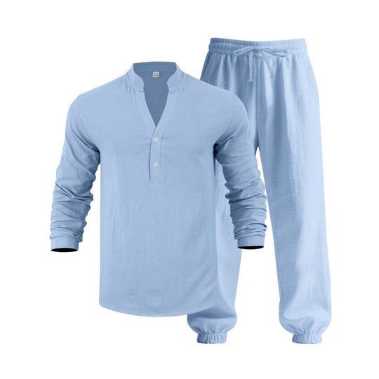 Herren lässiges langärmliges Oberteil mit Knopfleiste und entspannter Jogginghose R&B