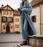 Damen Strickmantel mit strukturiertem Design und voluminösen Ärmeln R&B