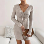 Damen Minikleid mit gerafftem V-Ausschnitt R&B