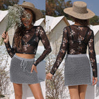 Damen eleganter leichter Mesh-Top mit floralem Muster R&B