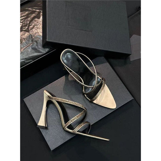 Damen elegante Absatzsandalen mit modischem Riemendesign und funkelnden Strassakzenten R&B