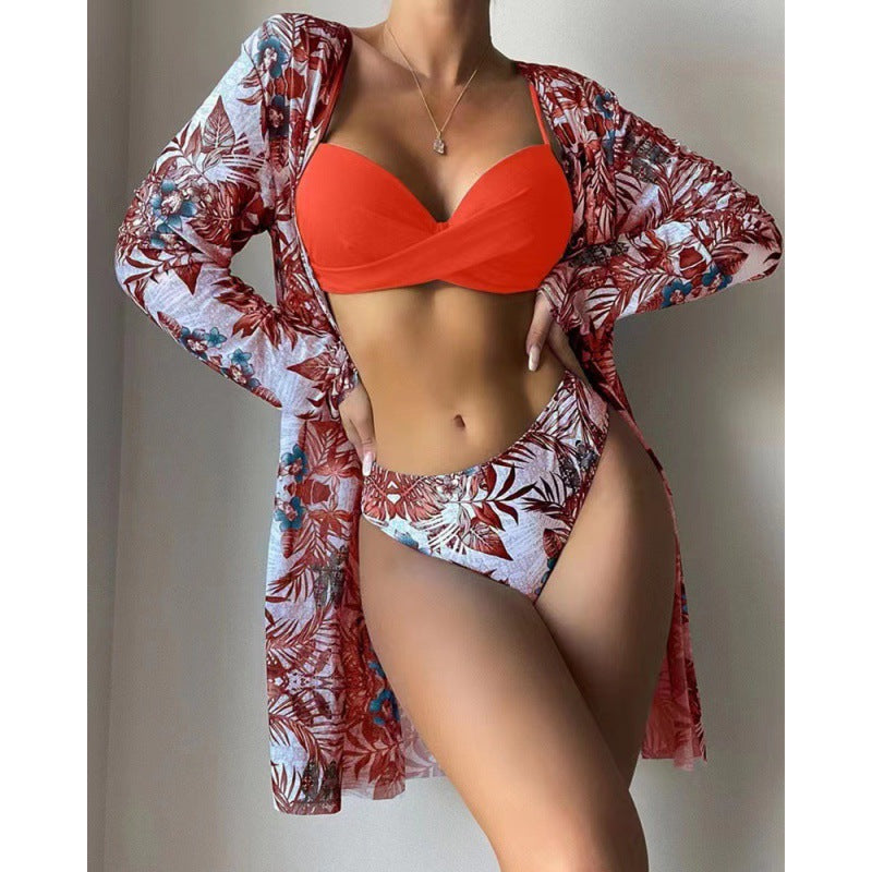 Damen Strandcover-Up mit modischem Blumendruck und langen Ärmeln R&B