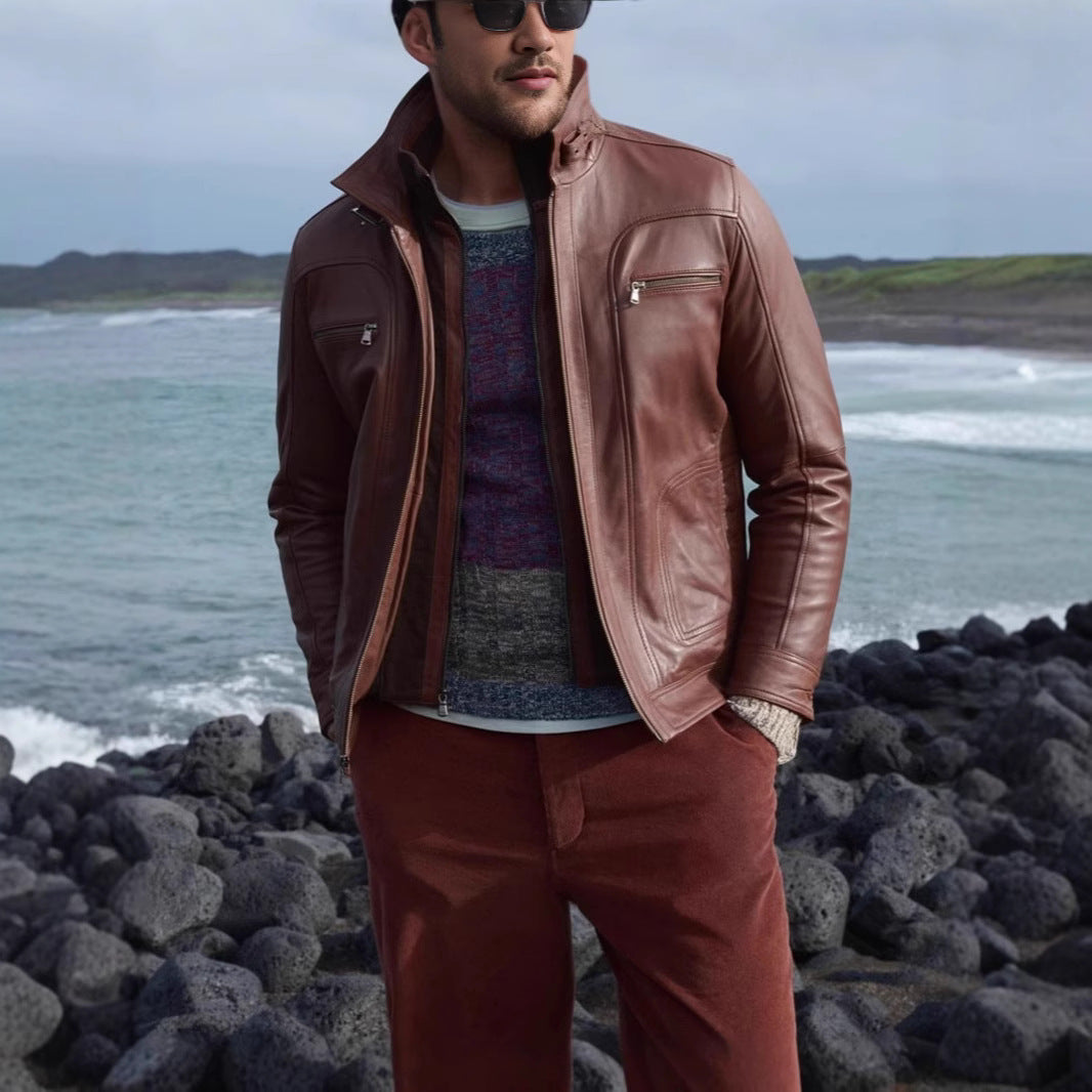 Herren lässige jacke mit modernem Stehkragen und vielseitigen Taschen R&B