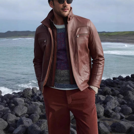Herren lässige jacke mit modernem Stehkragen und vielseitigen Taschen R&B