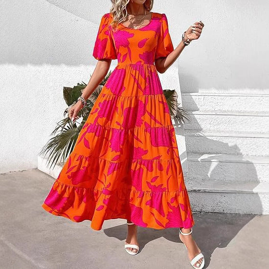 Damen Midi-Kleid mit floralem Druck und voluminösen Ärmeln R&B