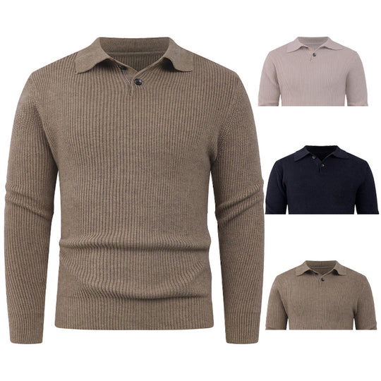 Herren Strickpullover mit modernem Polokragen und funktionalem Knopfverschluss R&B