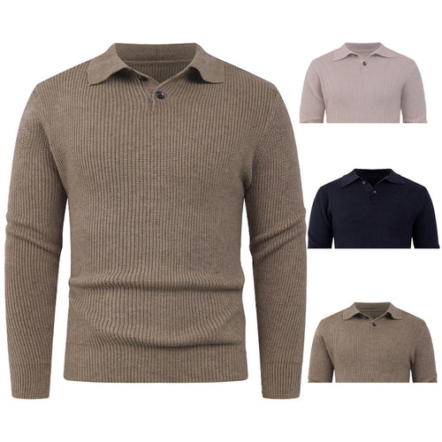 Herren Strickpullover mit modernem Polokragen und funktionalem Knopfverschluss R&B