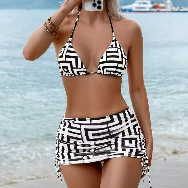 Damen Bikini-Set mit herausnehmbarem Bustier-Oberteil und verstellbarem Wickelrock R&B