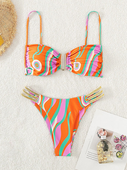 Damen Push-Up Bikini-Set mit verstellbaren Trägern und glänzenden Akzenten R&B