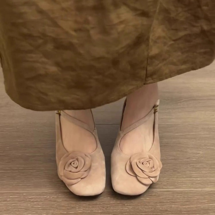Damen Ballerinas mit dekorativer Blütenapplikation und komfortablem Blockabsatz R&B