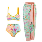 Damen Hochgeschnittener Bikini mit floralem Muster und kontrastierendem Detail R&B