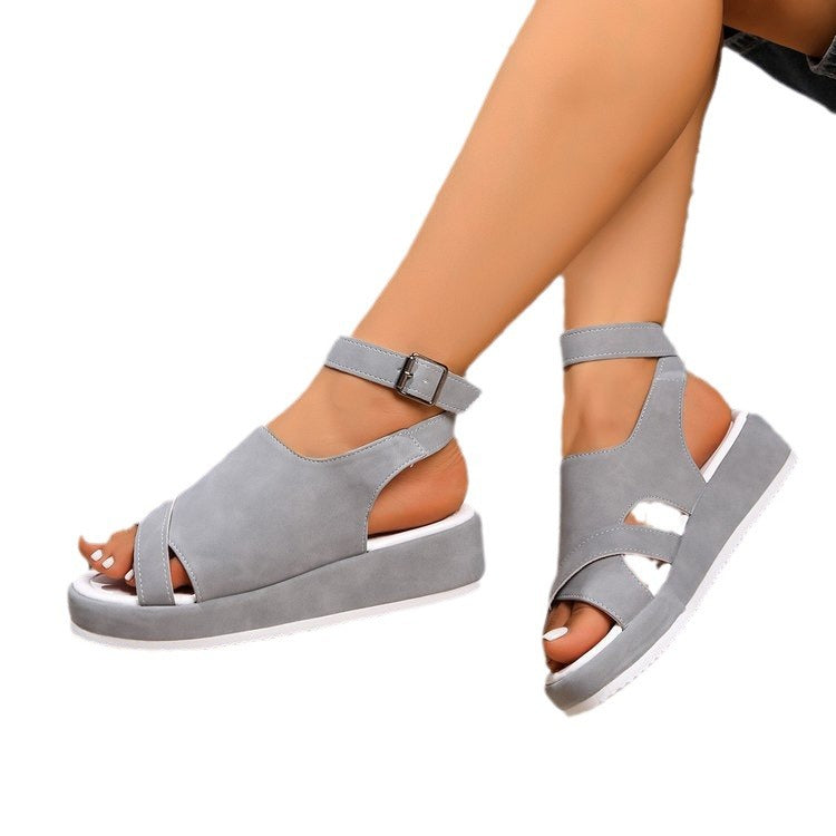 Damen Komfortable Wedge-Sandaletten mit doppeltem Riemendesign R&B