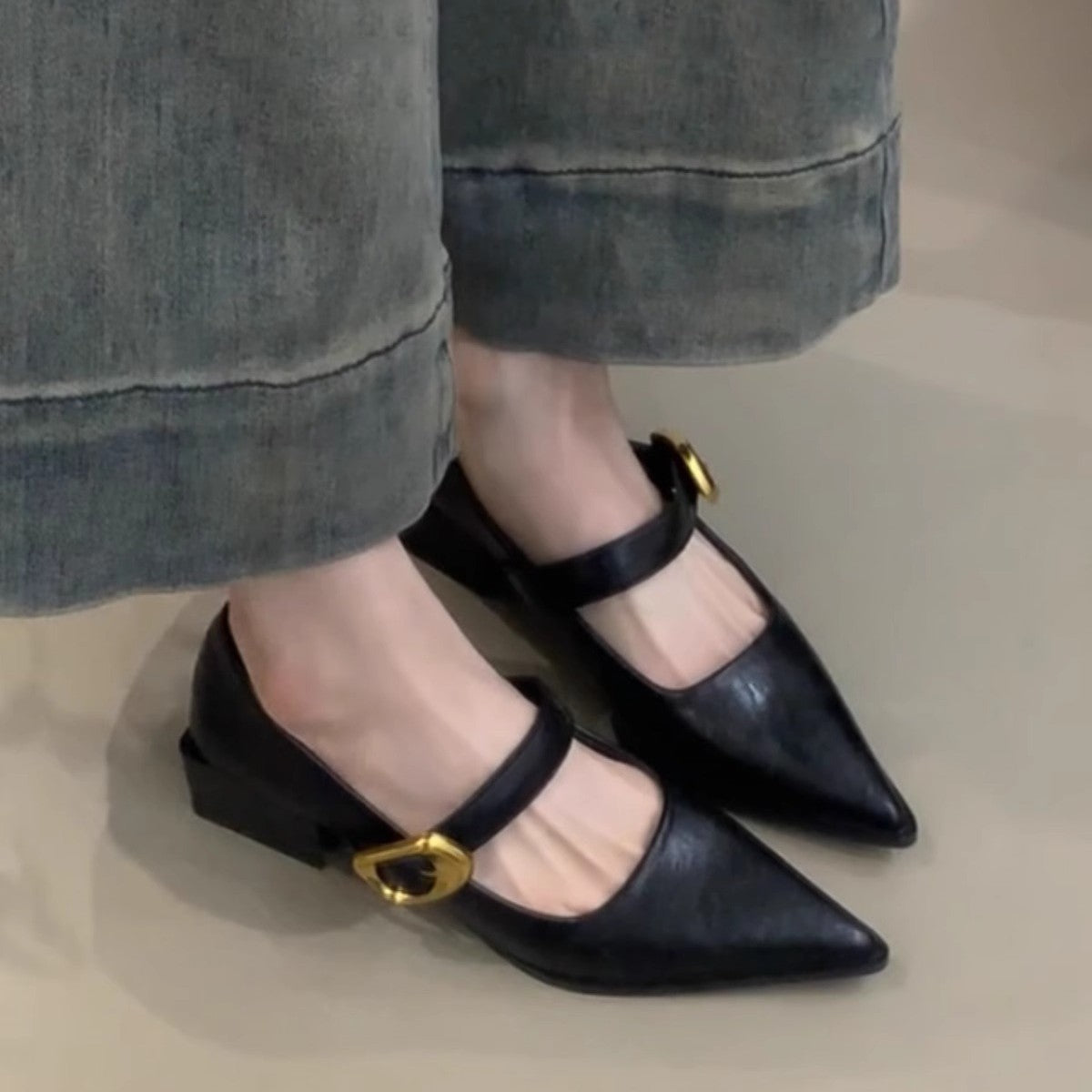 Damen elegante Mary Jane Ballerinas mit modischer Schnallenverzierung R&B